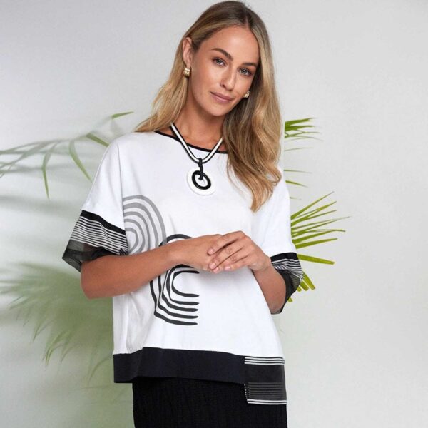 NAYA NAS26259 PRINT/STRIPE TOP-BLACK & WHITE