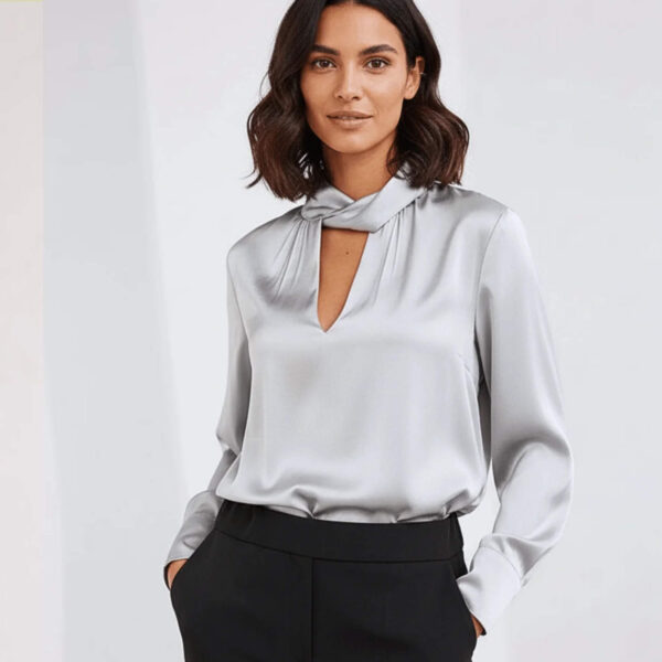 PERUZZI 25176 COWL NECK BLOUSE-SILVER GREY